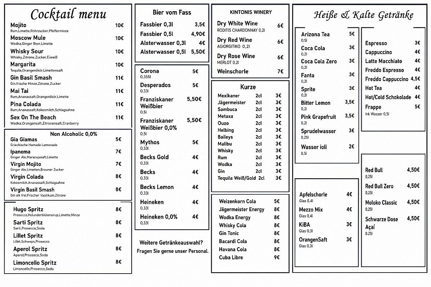 Entdecke unser Menü im Central Café Bar Billard! Genieße kreative Cocktails, aromatischen Kaffee, erfrischende Softdrinks, ausgewählte Biere und Weine – alles für genussvolle Momente in Hamburg